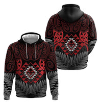 Aotearoa Kiwi Taniko Zip Hoodie Silver Fern With Maori Koru Pattern
