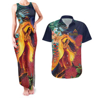 Hawaii Kilauea Big Islands Couples Matching Tank Maxi Dress and Hawaiian Shirt Pele Goddess With Tropical Flowers