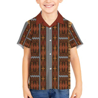 Malo e Lelei Tonga Family Matching Off The Shoulder Long Sleeve Dress and Hawaiian Shirt Tongan Ngatu Tapa Cloth LT14 Son's Shirt Orange - Polynesian Pride