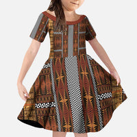 Malo e Lelei Tonga Family Matching Off Shoulder Maxi Dress and Hawaiian Shirt Tongan Ngatu Tapa Cloth LT14 Daughter's Dress Orange - Polynesian Pride