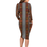 Malo e Lelei Tonga Long Sleeve Bodycon Dress Tongan Ngatu Tapa Cloth - Polynesian Pride