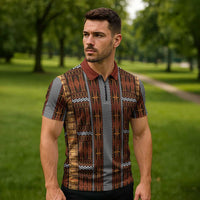 Malo e Lelei Tonga Zipper Polo Shirt Tongan Ngatu Tapa Cloth - Polynesian Pride
