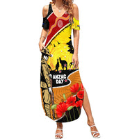 New Zealand And Australia ANZAC Day Family Matching Summer Maxi Dress and Hawaiian Shirt Aboriginal Maori Starring Night Style LT14 Mom's Dress Gold - Polynesian Pride