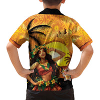 Aloha Hawaii Women's Day Family Matching Long Sleeve Bodycon Dress and Hawaiian Shirt Hula Girl With Sunset Vibes LT14 - Polynesian Pride
