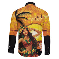 Aloha Hawaii Women's Day Family Matching Long Sleeve Bodycon Dress and Hawaiian Shirt Hula Girl With Sunset Vibes LT14 - Polynesian Pride