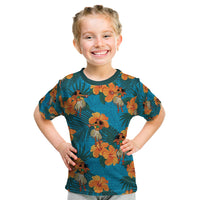 Hawaii Luau Party Kid T Shirt Dancing Girl Tropical Flowers LT14 Blue - Polynesian Pride