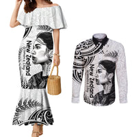 New Zealand Women's Day Couples Matching Mermaid Dress and Long Sleeve Button Shirt Aotearoa Kia Whakapumau Te Mana Wahine LT14 White - Polynesian Pride