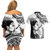 New Zealand Women's Day Couples Matching Off Shoulder Short Dress and Hawaiian Shirt Aotearoa Kia Whakapumau Te Mana Wahine LT14 - Polynesian Pride