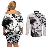 New Zealand Women's Day Couples Matching Off Shoulder Short Dress and Long Sleeve Button Shirt Aotearoa Kia Whakapumau Te Mana Wahine LT14 - Polynesian Pride