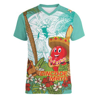 Hawaii Cinco de Mayo Women V-Neck T-Shirt Chili Pepper Hula Girl Tropical Vibes