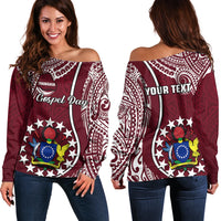 Personalised June 15 Mangaia Gospel Day Mangaia Cook Islands Off Shoulder Sweater Maroon Version LT14 Women Maroon - Polynesian Pride