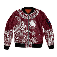 Personalised Mangaia Cook Islands Sleeve Zip Bomber Jacket Polynesian Sea Turtle LT14 Unisex Maroon - Polynesian Pride