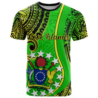 Custom Cook Islands T Shirt Kuki Airani Coat Of Arms LT14 Green - Polynesian Pride