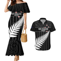 Custom New Zealand Silver Fern Cricket Couples Matching Mermaid Dress and Hawaiian Shirt Aotearoa Maori Go Black Cap LT14 Black - Polynesian Pride