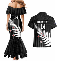 Custom New Zealand Silver Fern Cricket Couples Matching Mermaid Dress and Hawaiian Shirt Aotearoa Maori Go Black Cap LT14 - Polynesian Pride