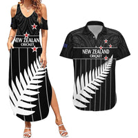 Custom New Zealand Silver Fern Cricket Couples Matching Summer Maxi Dress and Hawaiian Shirt Aotearoa Maori Go Black Cap LT14 Black - Polynesian Pride