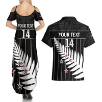 Custom New Zealand Silver Fern Cricket Couples Matching Summer Maxi Dress and Hawaiian Shirt Aotearoa Maori Go Black Cap LT14 - Polynesian Pride