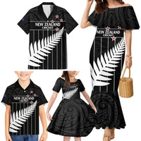Custom New Zealand Silver Fern Cricket Family Matching Mermaid Dress and Hawaiian Shirt Aotearoa Maori Go Black Cap LT14 - Polynesian Pride