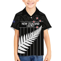 Custom New Zealand Silver Fern Cricket Family Matching Puletasi and Hawaiian Shirt Aotearoa Maori Go Black Cap LT14 Son's Shirt Black - Polynesian Pride