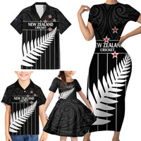 Custom New Zealand Silver Fern Cricket Family Matching Short Sleeve Bodycon Dress and Hawaiian Shirt Aotearoa Maori Go Black Cap LT14 - Polynesian Pride