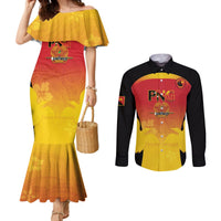Custom Papua New Guinea Cricket Couples Matching Mermaid Dress and Long Sleeve Button Shirt 2024 Go PNG LT14 Black - Polynesian Pride