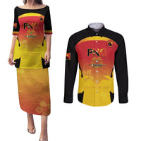 Custom Papua New Guinea Cricket Couples Matching Puletasi and Long Sleeve Button Shirt 2024 Go PNG LT14 Black - Polynesian Pride