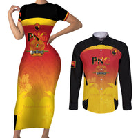 Custom Papua New Guinea Cricket Couples Matching Short Sleeve Bodycon Dress and Long Sleeve Button Shirt 2024 Go PNG