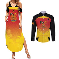 Custom Papua New Guinea Cricket Couples Matching Summer Maxi Dress and Long Sleeve Button Shirt 2024 Go PNG LT14 Black - Polynesian Pride