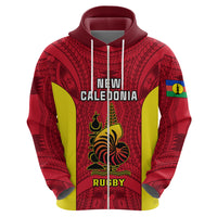 Custom New Caledonia Rugby Hoodie Coat of Arms Mix Polynesian Pattern LT14 - Polynesian Pride