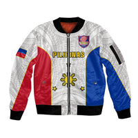 Personalised Philippines Rugby Sleeve Zip Bomber Jacket Pacific Pilipinas Go Tamaraws LT14 Unisex White - Polynesian Pride