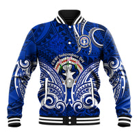 Personalised Independence Day CNMI Baseball Jacket Northern Mariana Islands Tribal Tattoo Pattern LT14 Unisex Blue - Polynesian Pride