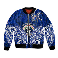 Personalised Independence Day CNMI Bomber Jacket Northern Mariana Islands Tribal Tattoo Pattern LT14 Unisex Blue - Polynesian Pride