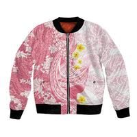Pink Hawaii Shark Tattoo Bomber Jacket Puakenikeni Lei Plumeria Polynesian Pattern LT14 Unisex Pink - Polynesian Pride