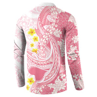 Pink Hawaii Shark Tattoo Button Sweatshirt Puakenikeni Lei Plumeria Polynesian Pattern