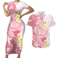 Pink Hawaii Shark Tattoo Couples Matching Short Sleeve Bodycon Dress and Hawaiian Shirt Puakenikeni Lei Plumeria Polynesian Pattern LT14 Pink - Polynesian Pride