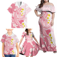 Pink Hawaii Shark Tattoo Family Matching Off Shoulder Maxi Dress and Hawaiian Shirt Puakenikeni Lei Plumeria Polynesian Pattern LT14 - Polynesian Pride
