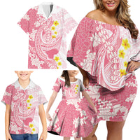 Pink Hawaii Shark Tattoo Family Matching Off Shoulder Short Dress and Hawaiian Shirt Puakenikeni Lei Plumeria Polynesian Pattern LT14 - Polynesian Pride