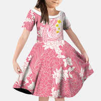 Pink Hawaii Shark Tattoo Family Matching Summer Maxi Dress and Hawaiian Shirt Puakenikeni Lei Plumeria Polynesian Pattern LT14 Daughter's Dress Pink - Polynesian Pride