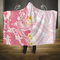 Pink Hawaii Shark Tattoo Hooded Blanket Puakenikeni Lei Plumeria Polynesian Pattern