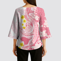 Pink Hawaii Shark Tattoo Kimono Sleeve Blouse Puakenikeni Lei Plumeria Polynesian Pattern