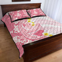 Pink Hawaii Shark Tattoo Quilt Bed Set Puakenikeni Lei Plumeria Polynesian Pattern
