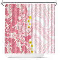 Pink Hawaii Shark Tattoo Shower Curtain Puakenikeni Lei Plumeria Polynesian Pattern