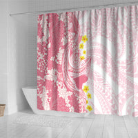 Pink Hawaii Shark Tattoo Shower Curtain Puakenikeni Lei Plumeria Polynesian Pattern