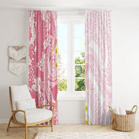 Pink Hawaii Shark Tattoo Window Curtain Puakenikeni Lei Plumeria Polynesian Pattern