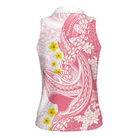 Pink Hawaii Shark Tattoo Women Sleeveless Polo Shirt Puakenikeni Lei Plumeria Polynesian Pattern LT14 - Polynesian Pride