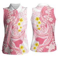 Pink Hawaii Shark Tattoo Women Sleeveless Polo Shirt Puakenikeni Lei Plumeria Polynesian Pattern LT14 - Polynesian Pride