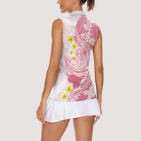 Pink Hawaii Shark Tattoo Women Sleeveless Polo Shirt Puakenikeni Lei Plumeria Polynesian Pattern LT14 - Polynesian Pride