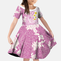Purple Hawaii Shark Tattoo Family Matching Off Shoulder Short Dress and Hawaiian Shirt Puakenikeni Lei Plumeria Polynesian Pattern LT14 Daughter's Dress Purple - Polynesian Pride