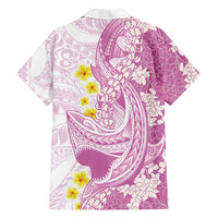 Purple Hawaii Shark Tattoo Family Matching Off Shoulder Short Dress and Hawaiian Shirt Puakenikeni Lei Plumeria Polynesian Pattern LT14 - Polynesian Pride