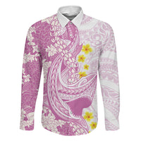 Purple Hawaii Shark Tattoo Family Matching Off Shoulder Short Dress and Hawaiian Shirt Puakenikeni Lei Plumeria Polynesian Pattern LT14 Dad's Shirt - Long Sleeve Purple - Polynesian Pride
